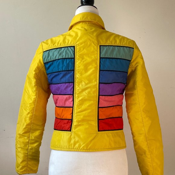Vintage Yellow Rainbow Striped HEAD Ski Jacket Kids Size 10 Large or Ladies XXXS - Picture 3 of 4
